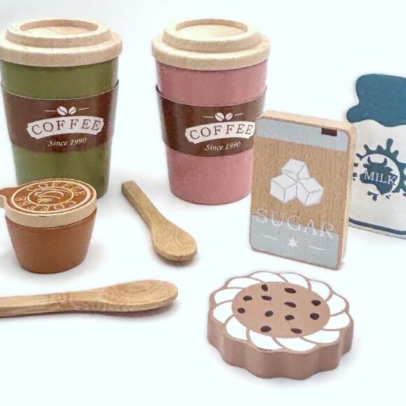 Unisex Wood Wooden Coffee Time Barista Playset Educational Pretend Role Play New - Picture 2 of 6